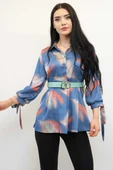 Moda Çizgi Kemerli Gömlek Tunik İndigo thumbnail 1