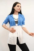 Moda Çizgi Pıt Pıt Desen İkili Takım İndigo thumbnail 2