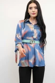 Moda Çizgi Kemerli Gömlek Tunik İndigo thumbnail 2
