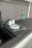 Primanova Lavabo Üstü Katlanabilen Mutfak Rafı - Gri thumbnail 4