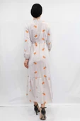 Moda Çizgi Desenli Elbise Turuncu thumbnail 5