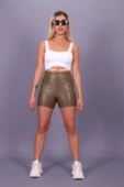 Deri spor şort yüksel bel thumbnail 2