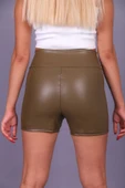 Deri spor şort yüksel bel thumbnail 4