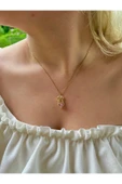 316L Çelik Gold Ribbon Heart Kolye thumbnail 4