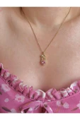 316L Çelik Gold Ribbon Heart Kolye thumbnail 1