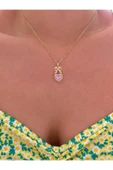 316L Çelik Gold Ribbon Heart Kolye thumbnail 2