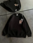 Bisiklet Yaka Baskılı SweatShirt - Siyah thumbnail 1