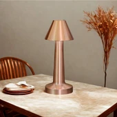 BUFFER® Çatı Model Bronz Renk Şarjlı Dokunmatik 3 Renkli LED Masa Lambası thumbnail 2