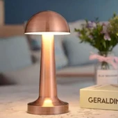 BUFFER® Mantar Model Bronz Renk Şarjlı Dokunmatik 3 Renkli LED Masa Lambası thumbnail 4