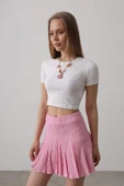 Beli Lastikli Mini Etek - Pembe thumbnail 2