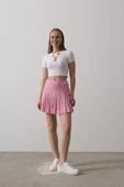 Beli Lastikli Mini Etek - Pembe thumbnail 1