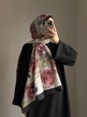 Pamuklu Rose Desen Şal-Gül Kurusu thumbnail 6