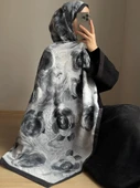 Pamuklu Rose Desen Şal- Siyah/Antrasit thumbnail 5