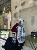 Pamuklu Rose Desen Şal- Siyah/Antrasit thumbnail 4