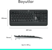 Logitech MK540 Kablosuz Klavye Mouse Seti Siyah 920-008687 thumbnail 6