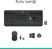 Logitech MK540 Kablosuz Klavye Mouse Seti Siyah 920-008687 thumbnail 9