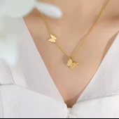 Kelebek Gold Zarif Çelik kolye thumbnail 3