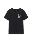 Erkek Baskılı Oversize T-shirt - Siyah thumbnail 3