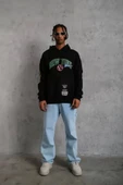Erkek Baskılı Kapüşonlu Sweatshirt - Siyah thumbnail 4