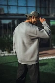 Kışlık Bisiklet Yaka Üç İplik Basic SweatShirt - Boyalı Gri thumbnail 4