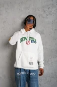 Erkek Baskılı Kapüşonlu Sweatshirt - Beyaz thumbnail 1