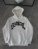 Kışlık Kapşonlu Baskılı Oversize SweatShirt- Beyaz thumbnail 2