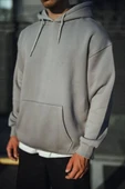 Üç İplik Penye Kapşonlu Basic SweatShirt - Boyalı Gri thumbnail 1