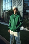 Üç İplik Penye Kapşonlu Basic SweatShirt - Haki thumbnail 2