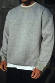 Kışlık Bisiklet Yaka Üç İplik Basic SweatShirt - Gri thumbnail 1