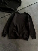 Kışlık Bisiklet Yaka Üç İplik Basic SweatShirt - Siyah thumbnail 4