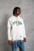 Erkek Baskılı Kapüşonlu Sweatshirt - Beyaz thumbnail 2
