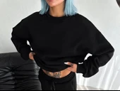 Kışlık Bisiklet Yaka Üç İplik Basic SweatShirt - Siyah thumbnail 1