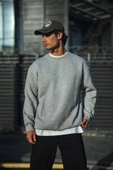 Kışlık Bisiklet Yaka Üç İplik Basic SweatShirt - Gri thumbnail 3