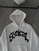 Kışlık Kapşonlu Baskılı Oversize SweatShirt- Beyaz thumbnail 1