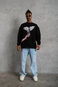 Erkek Güvercin Baskılı Sweatshirt - Siyah thumbnail 2