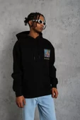 Erkek Patel Six Baskılı Kapüşonlu Sweat - Siyah thumbnail 4