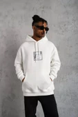 Erkek Ön Arka Baskılı Kapşonlu Sweat - Beyaz thumbnail 1