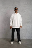 Erkek Düz Kapüşonlu Sweat - Beyaz thumbnail 4