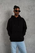 Erkek Düz Kapüşonlu Sweat - Siyah thumbnail 1