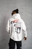 Erkek Ön Arka Baskılı Kapşonlu Sweat - Beyaz thumbnail 4