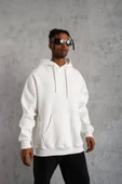 Erkek Düz Kapüşonlu Sweat - Beyaz thumbnail 3