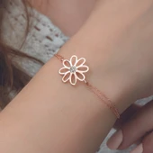 Gümüş Rose Çiçek Bayan Bileklik thumbnail 2