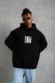 Erkek Ön Arka Baskılı Kapşonlu Sweat - Siyah thumbnail 3