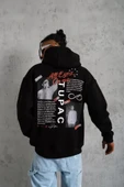 Erkek Ön Arka Baskılı Kapşonlu Sweat - Siyah thumbnail 2