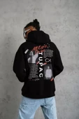 Erkek Ön Arka Baskılı Kapşonlu Sweat - Siyah thumbnail 4
