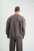 Uzun Kol Bisiklet Yaka Basic SweatShirt - Füme thumbnail 4
