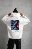 Erkek Astronot Baskılı Kapüşonlu Sweat - Beyaz thumbnail 1