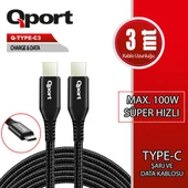 QPORT Q-TYPE-C3 3metre TYPE-C Görüntü Kablosu thumbnail 1