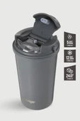 Stevig 4 Work Flip Open Coffee Mug Çelik Termos 400 ML Grey ST-251 thumbnail 2