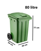 Omnipazar SY-6502 Tekerlekli Kapaklı Plastik Çöp Konteyneri 80 lt Yeşil thumbnail 2